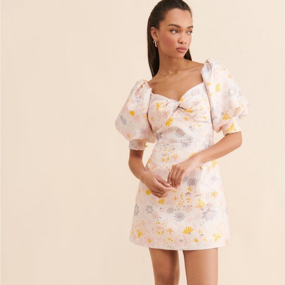 Hutch Floral Jacquard Puff Sleeve Mini Dress - Picture 3 of 9